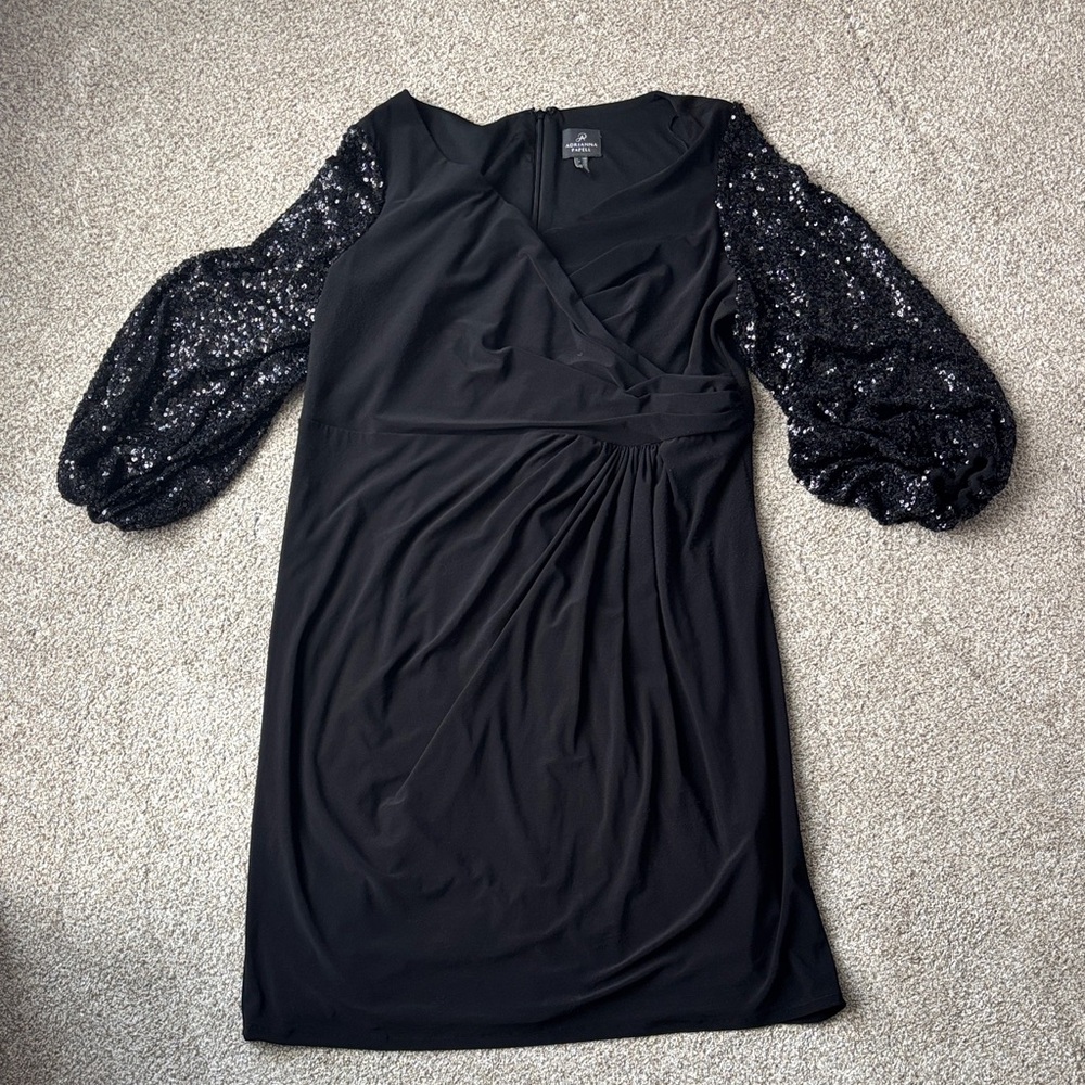 Adrianna Papell Black Dress with Sparkling Sleeves